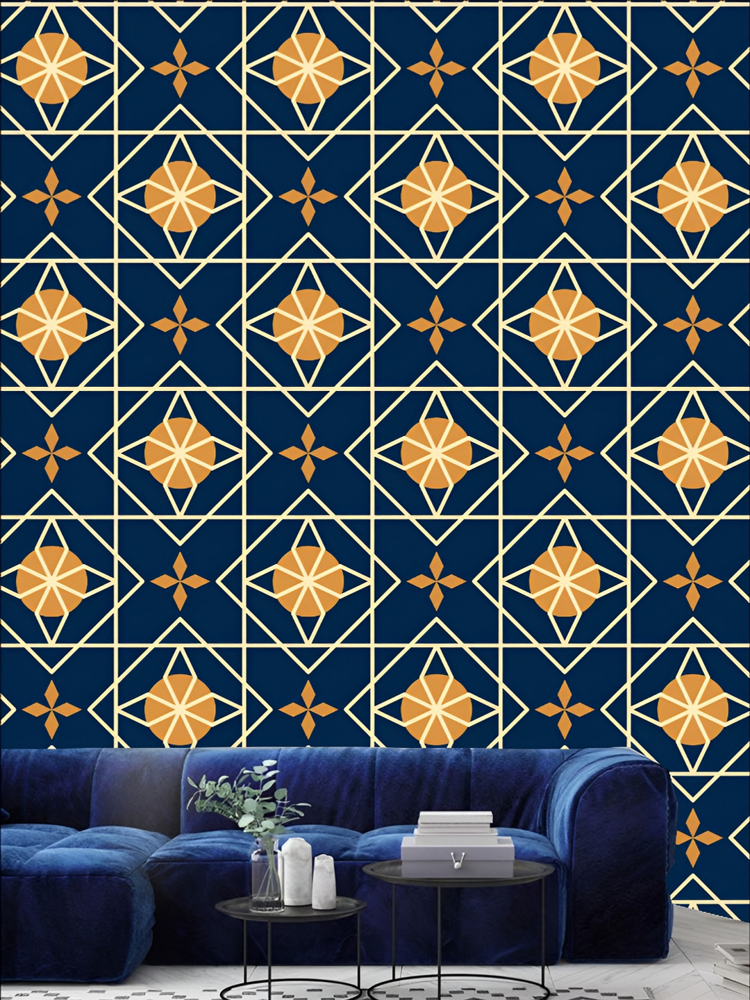 

KSHIRSA Blue Printed Self-Adhesive 3D Wallpaper