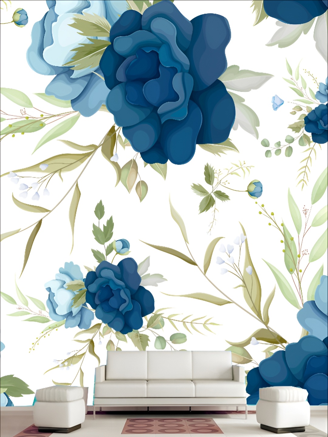 

KSHIRSA Blue & White Floral and Botanical Self Adhesive Wall Wallpaper