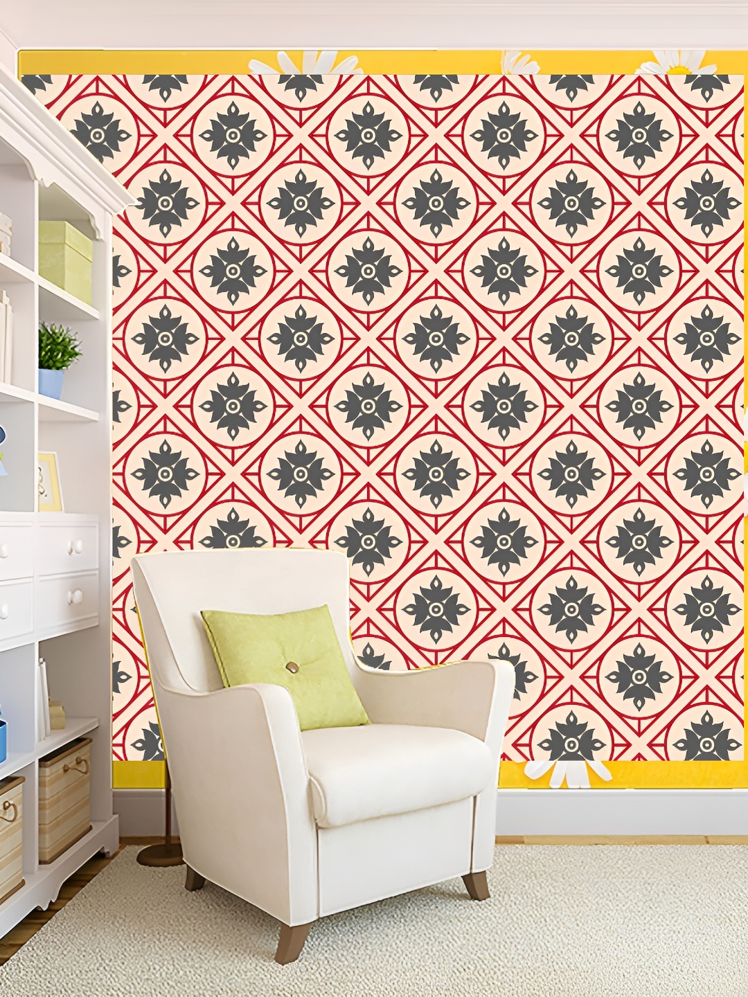 

KSHIRSA Red & Cream Self Adhesive Wall Wallpaper