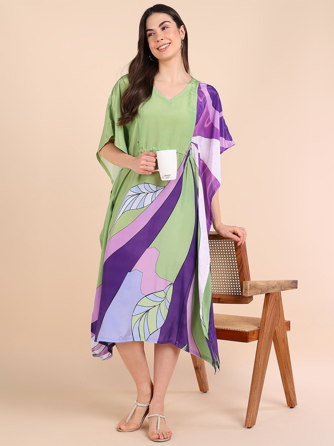 

House Of Zelena Abstract Print Kimono Sleeves Maternity Kaftan Dress, Green