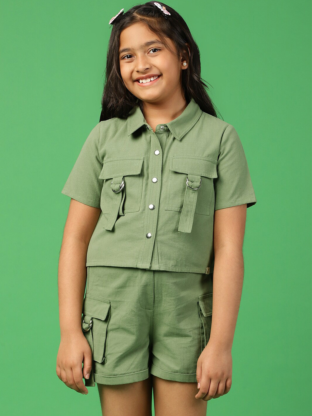 

Somersault Girls Short Sleeves Shirt With Shorts, Olive
