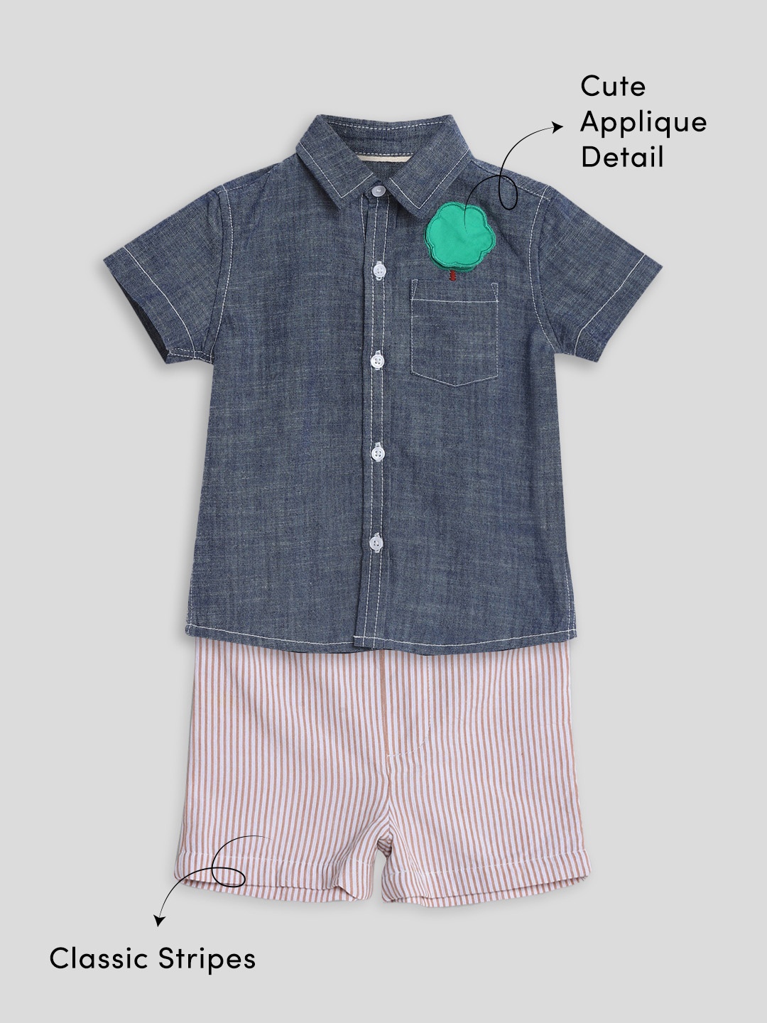 

Somersault Boys Short Sleeves Pure Cotton Shirt With Shorts, Blue
