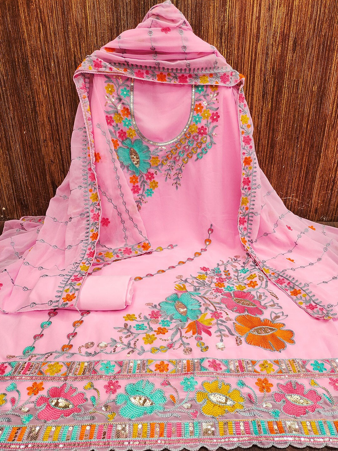 

Lilots Floral Embroidered Unstitched Dress Material, Pink