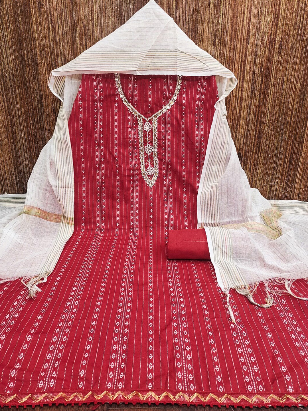 

Lilots Ethnic Motifs Embroidered Unstitched Dress Material, Red