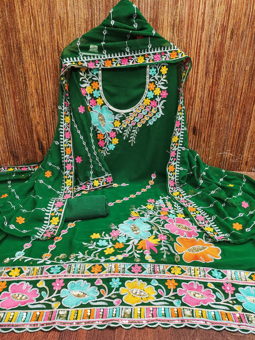 

Lilots Floral Embroidered Unstitched Dress Material, Green