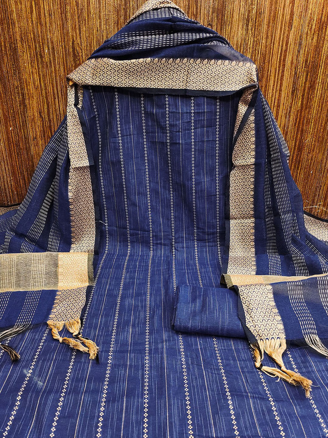 

Lilots Striped Woven Design Unstitched Dress Material, Blue