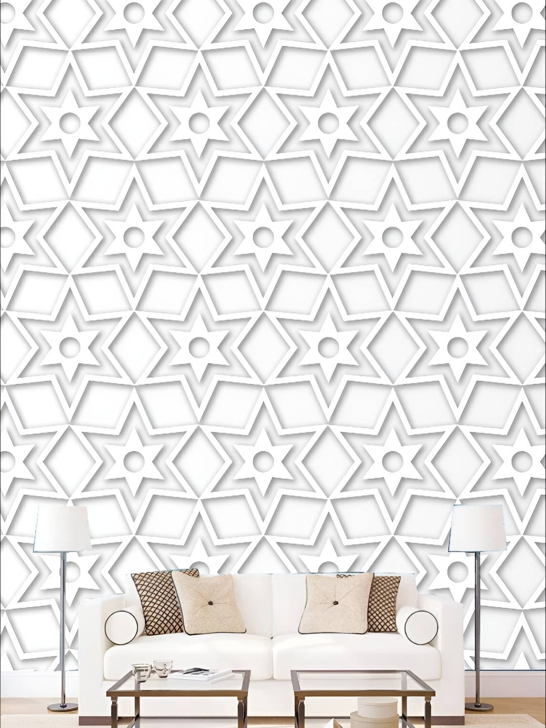 

KSHIRSA White Printed Self Adhesive Vinyl 3D Wall Panels