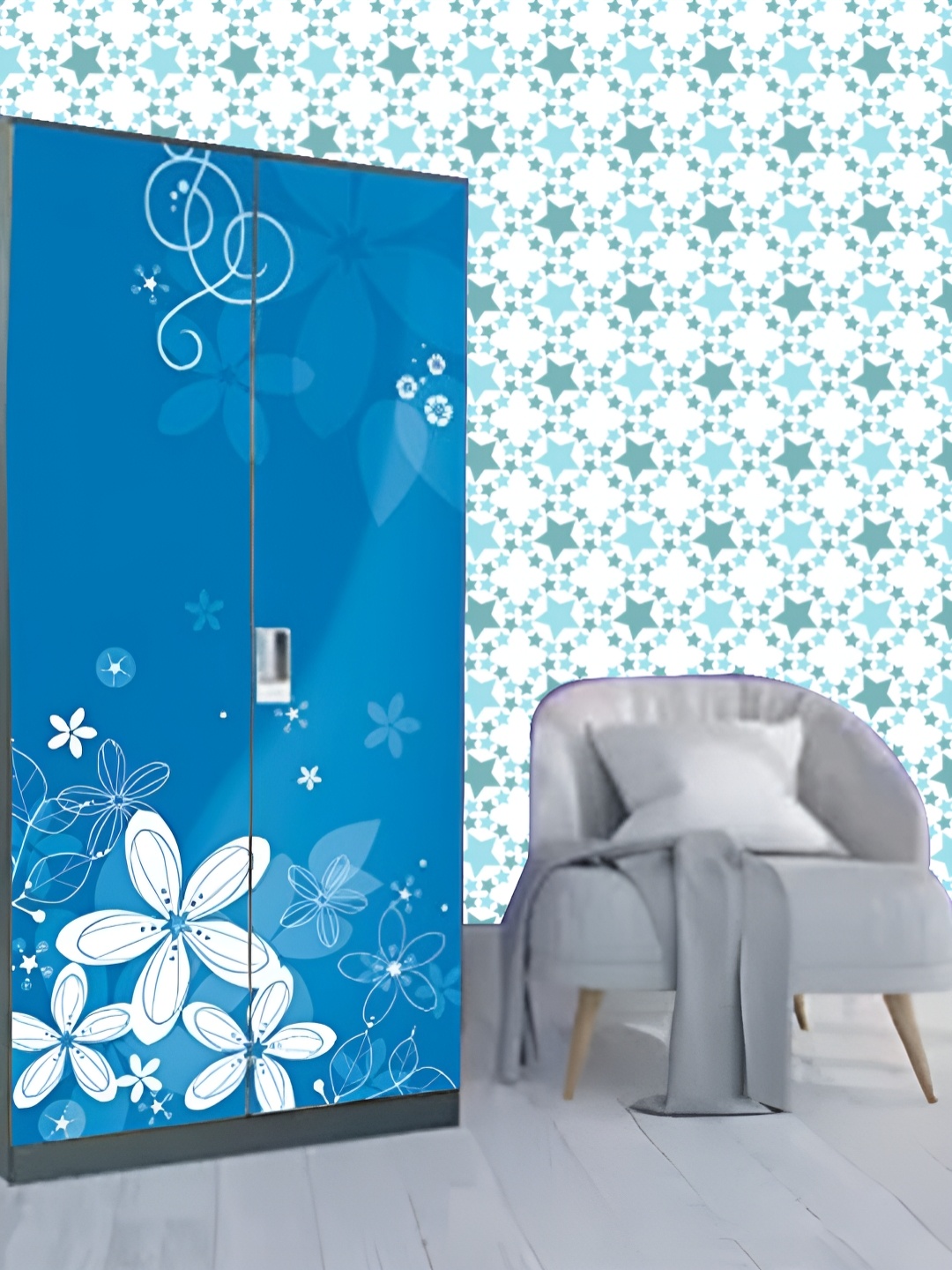 

KSHIRSA White & Blue Printed Self-Adhesive Wall Sticker