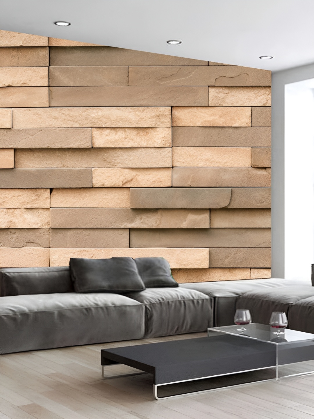 

KSHIRSA Beige Prinetd Self Adhesive 3D Wall Sticker
