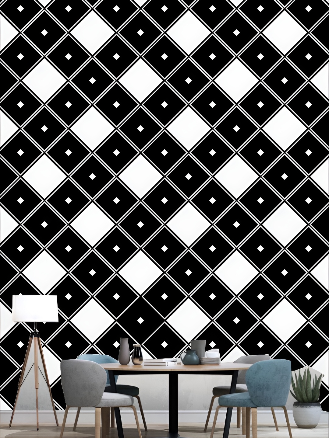 

KSHIRSA White & Black Printed Self Adhesive Vinyl 3D Wall Panels