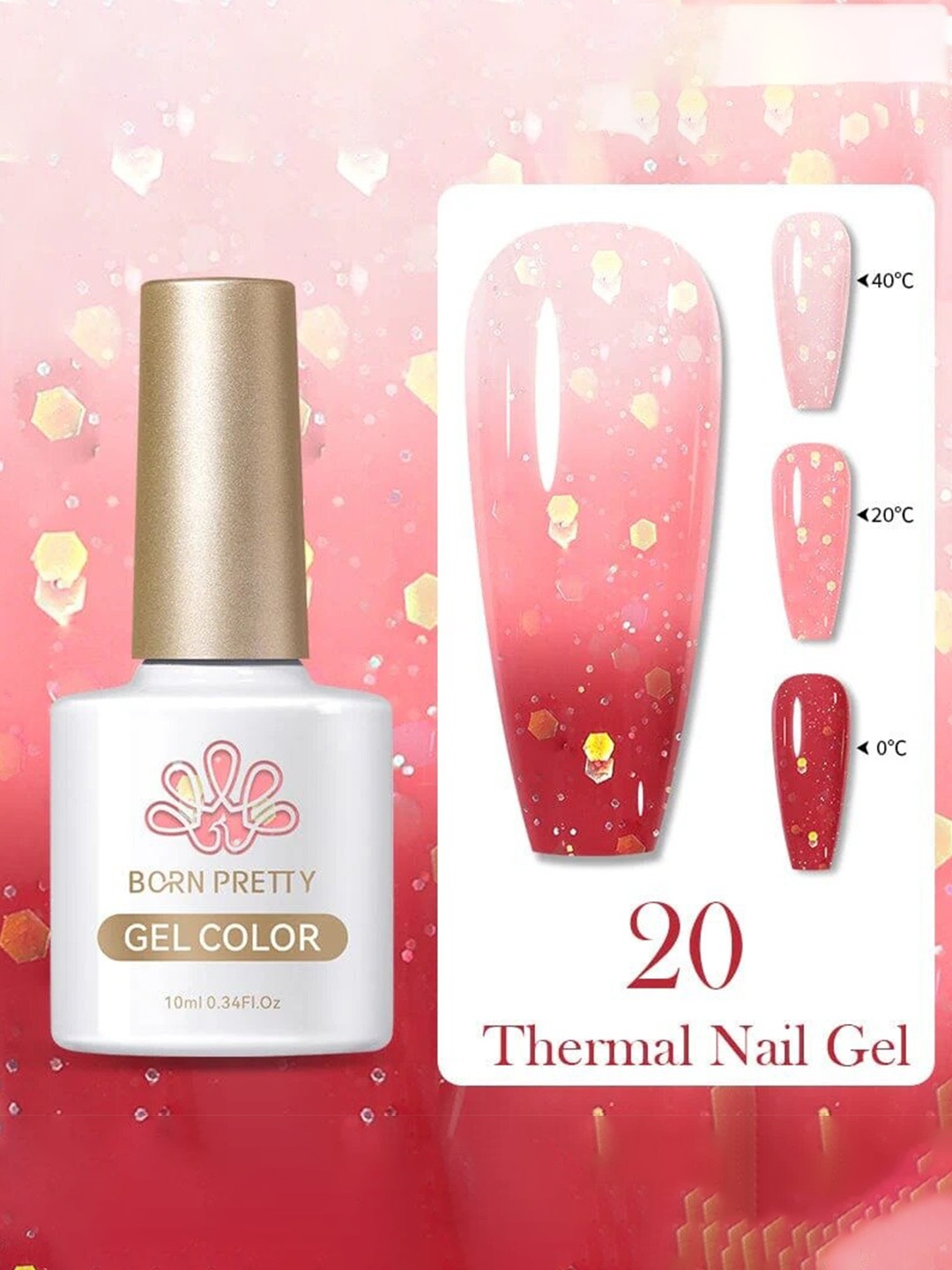 BORN PRETTY Thermal Color Changing Gel Nail Polish - 10ml - TG20, Multi