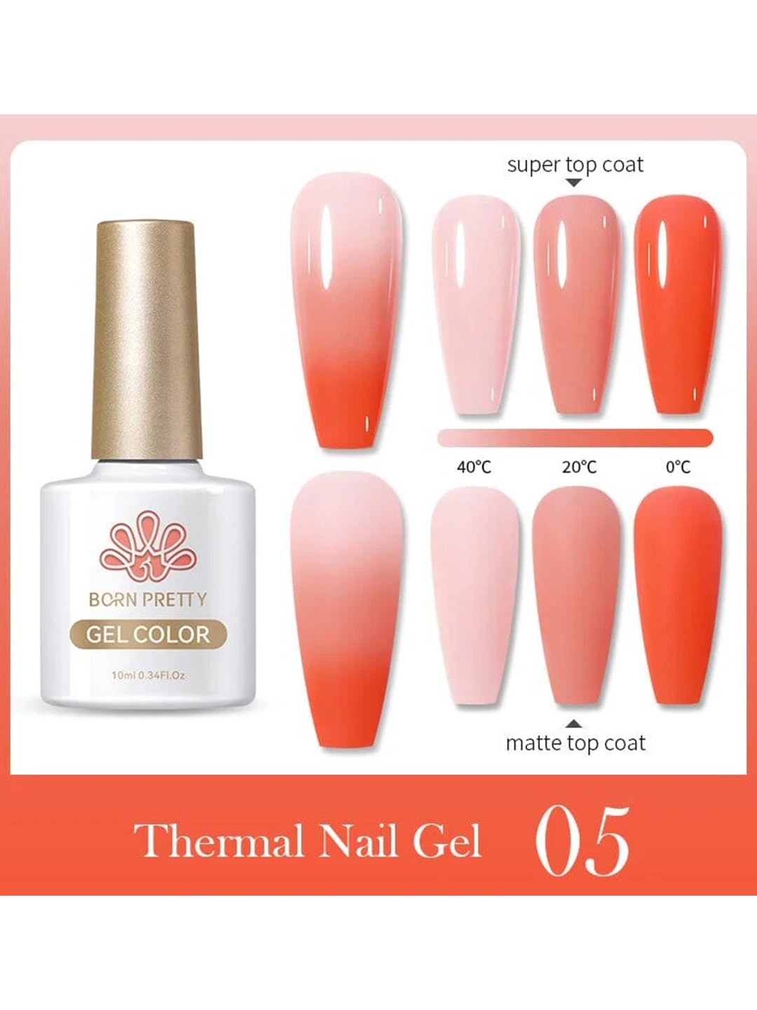 

BORN PRETTY Thermal Nail Gel Colour Changing Gel Nail Polish - 10 ml - TG05, Orange