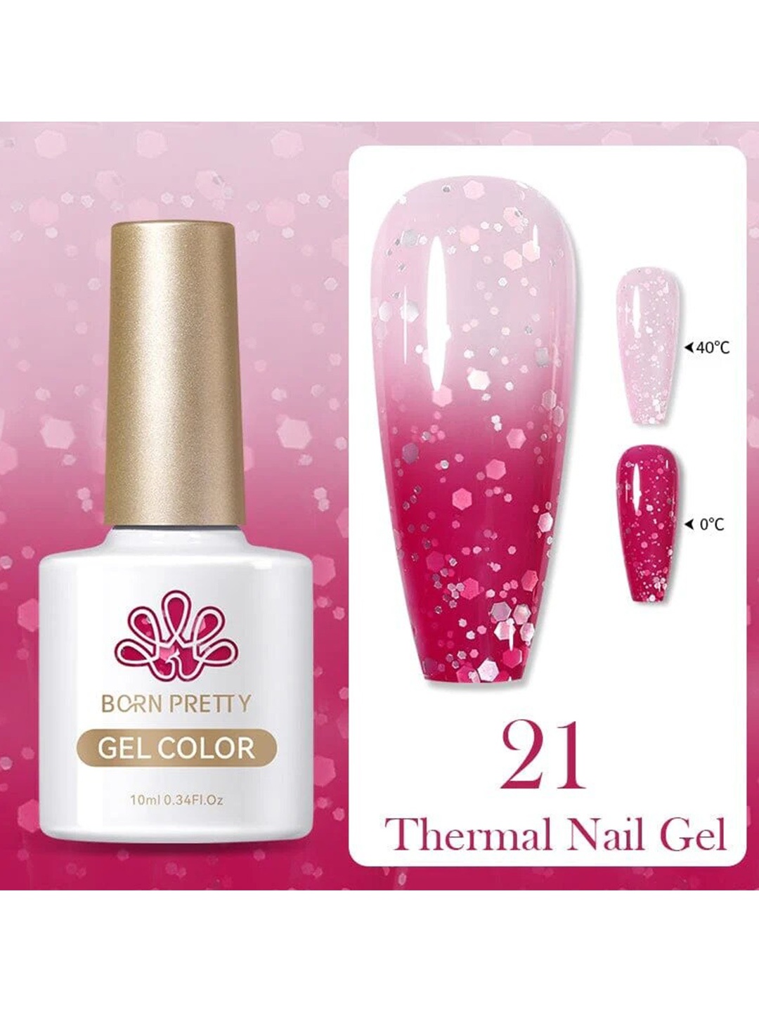 

BORN PRETTY Thermal Nail Gel Colour Changing Nail Polish - 10 ml - TG21, Red