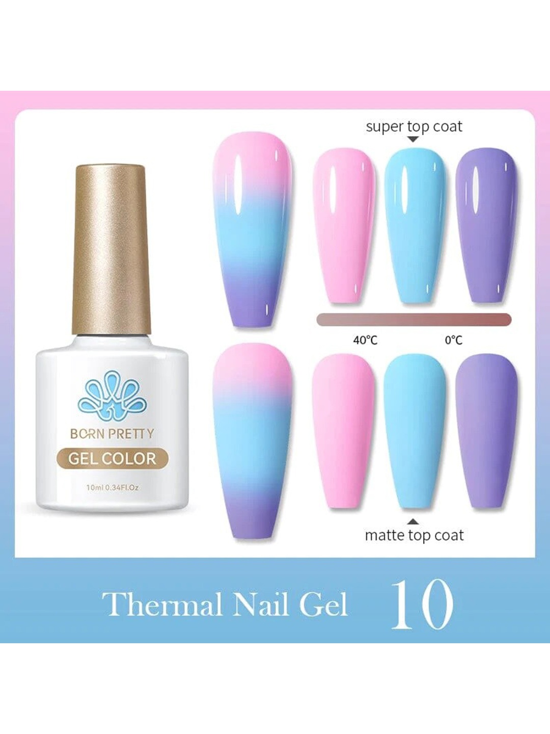 

BORN PRETTY Thermal Color Changing Gel Nail Polish - 10ml - TG10, Multi