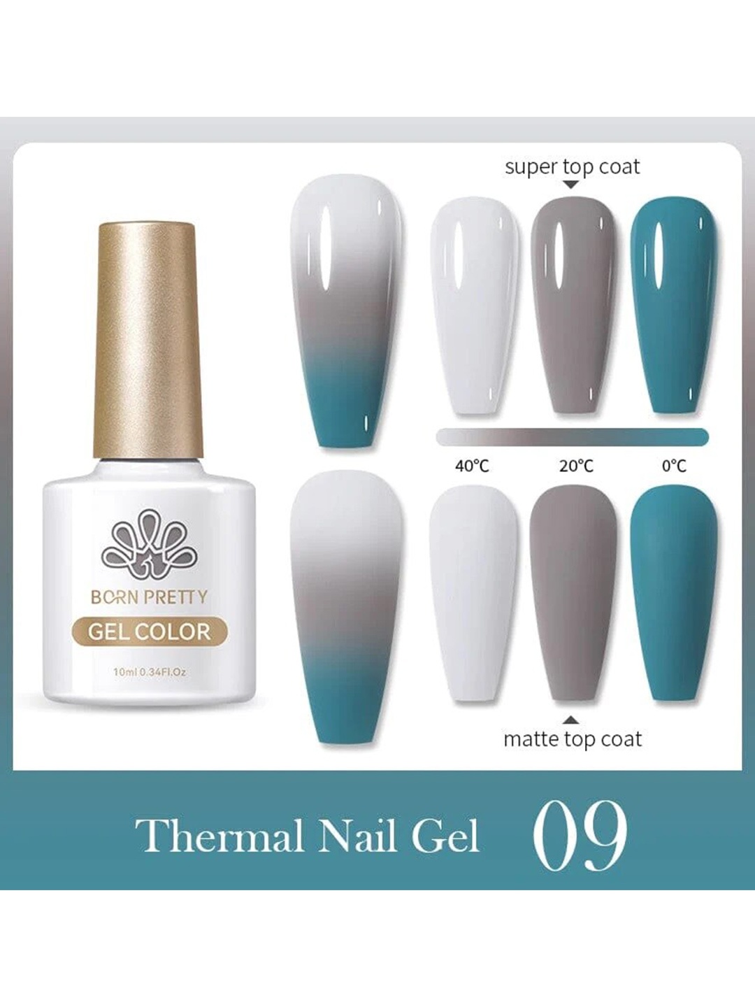 

BORN PRETTY Thermal Color Changing Gel Nail Polish - 10ml - TG09, Multi