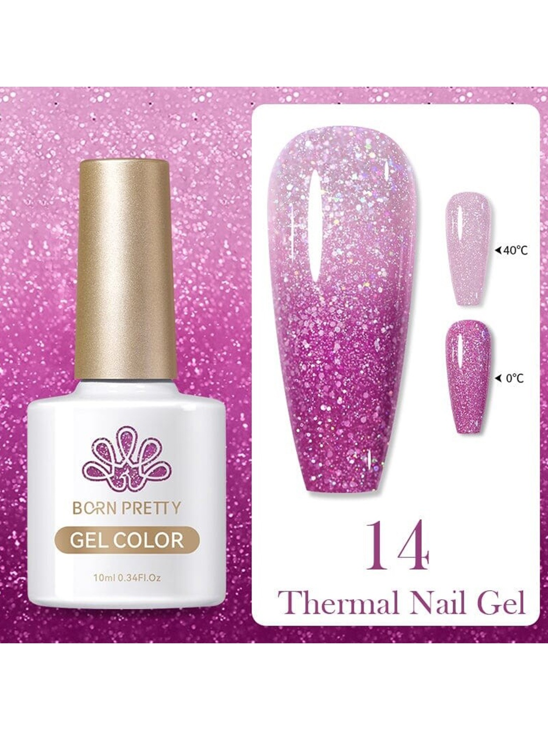 

BORN PRETTY Thermal Nail Gel Colour Changing Nail Polish - 10 ml - TG14, Pink