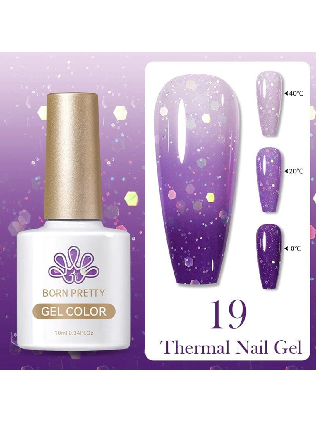 

BORN PRETTY Thermal Nail Gel Colour Changing Nail Polish - 10 ml - TG19, Purple