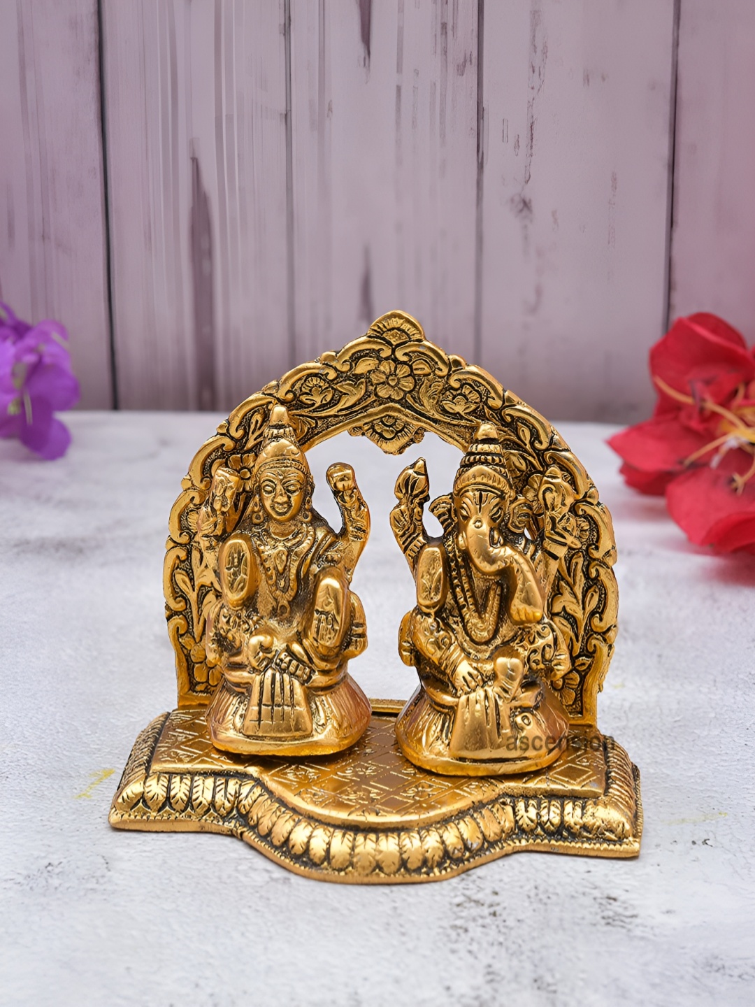 

Ascension Gold-Toned Religious Laxmi Ganesh Murti Idol Showpiece