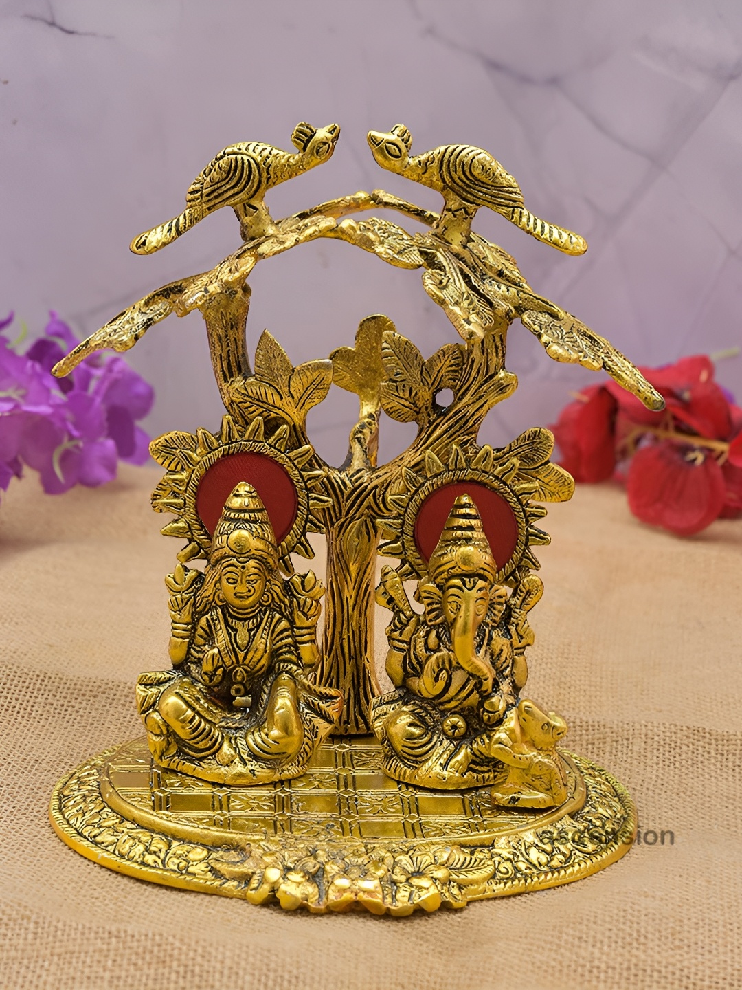 

Ascension Gold-Plated & Red Religious Laxmi Ganesh Tree God Idol Showpiece