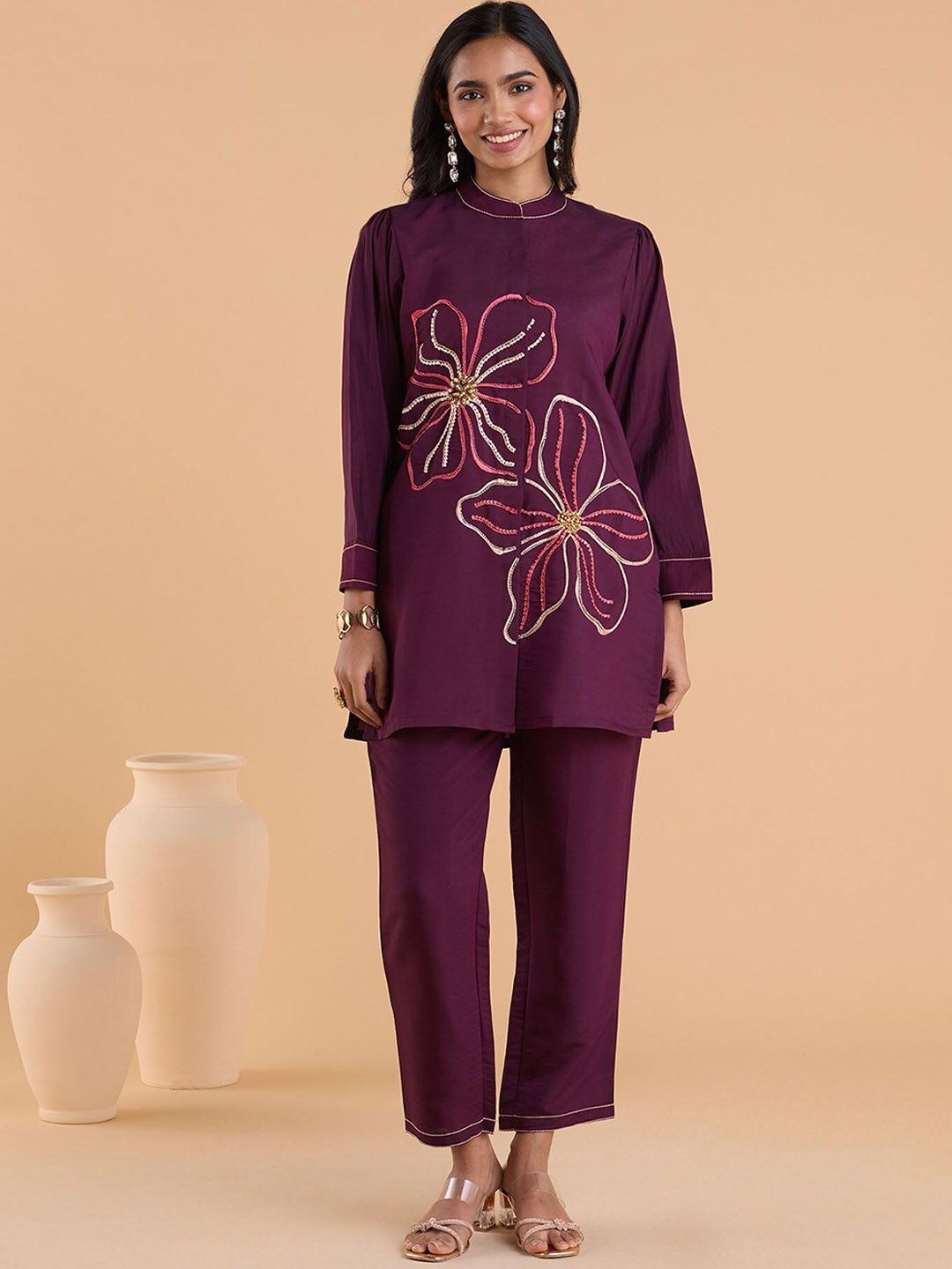 

Varanga Embroidered Tunic With Trousers Co-Ords, Purple