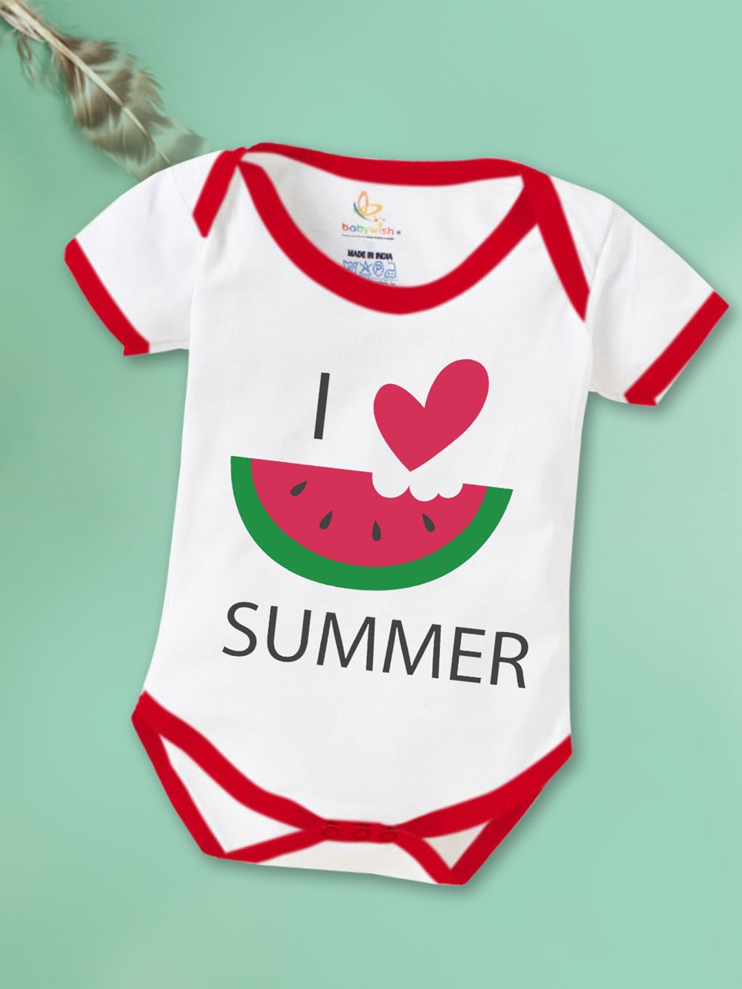 

Babywish Summer Infants Printed Breathable Cotton Bodysuit, Red