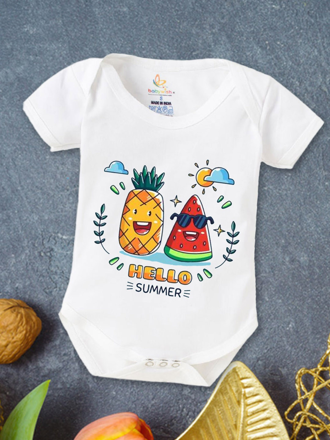 

Babywish Infants Printed Cotton Bodysuit, White