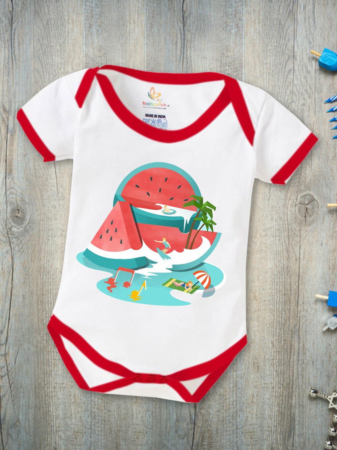 

Babywish Summer Infants Printed Breathable Cotton Bodysuit, Red