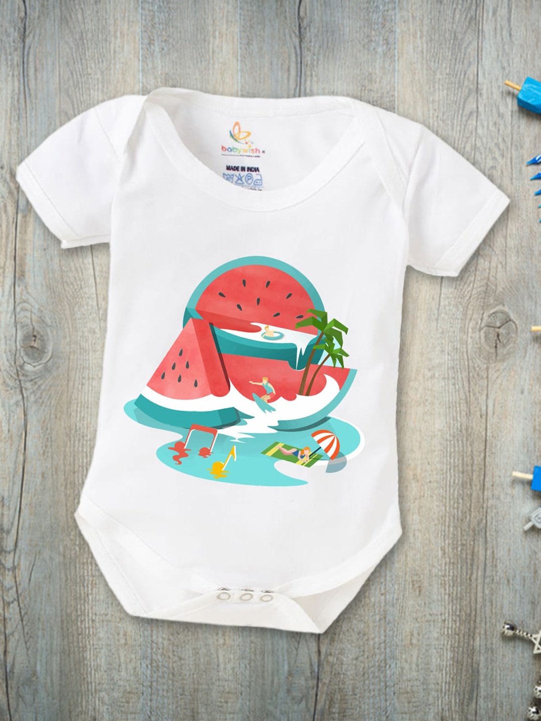 

Babywish Infants Summer Printed Cotton Bodysuit, White