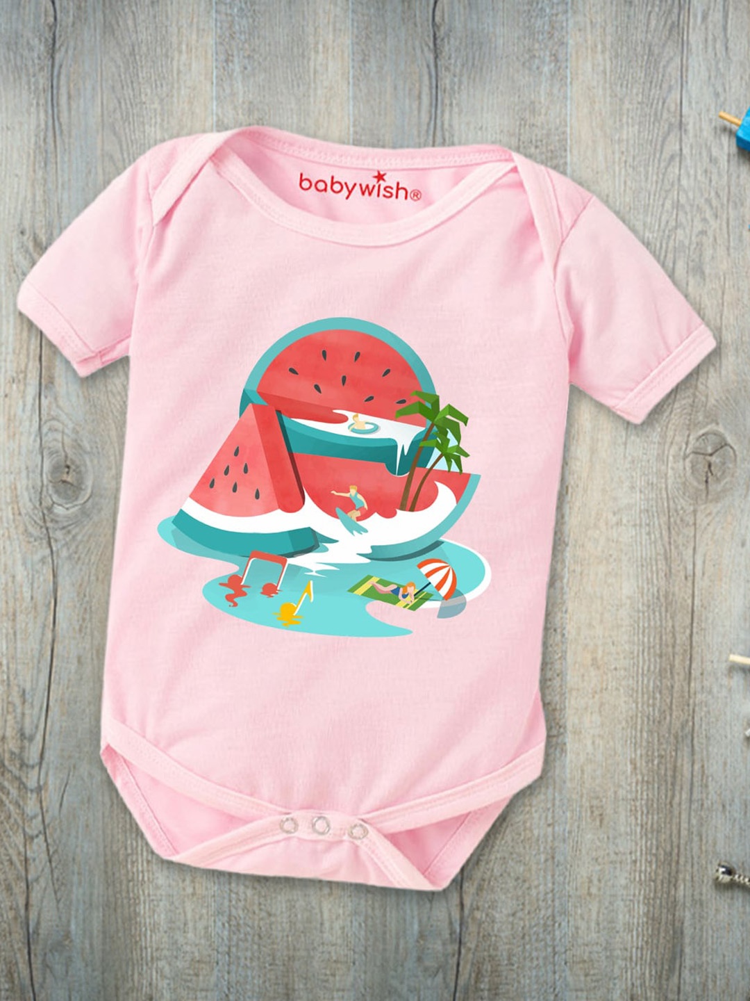 

Babywish Infants Printed Cotton Bodysuit, Pink