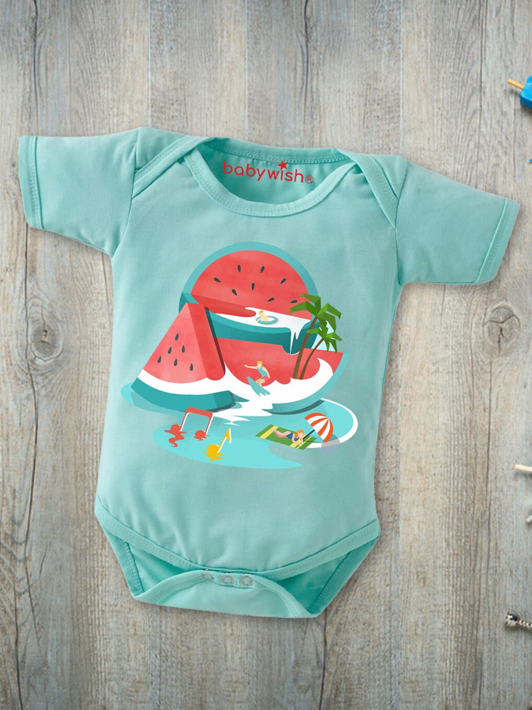 

Babywish Summer Infants Printed Breathable Cotton Bodysuit, Sea green