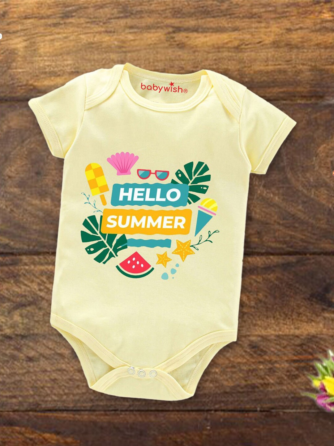 

Babywish Infants Summer Printed Cotton Bodysuit, Yellow