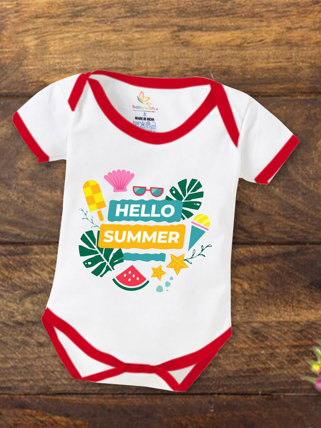 

Babywish Summer Infants Printed Breathable Cotton Bodysuit, Red