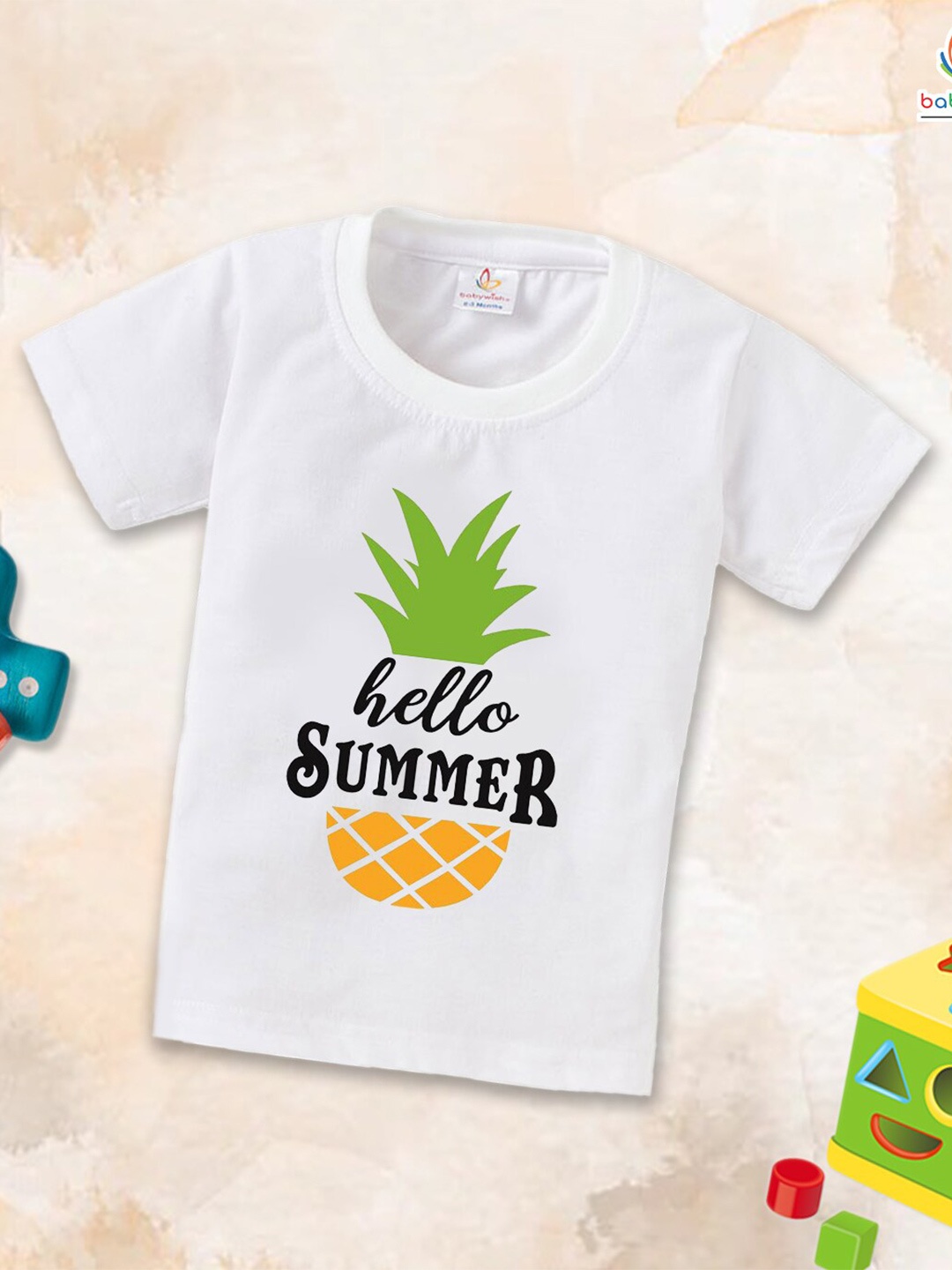 

Babywish Kids Typography Printed Round Neck Short Sleeves Relaxed Fit Cotton T-shirt, White