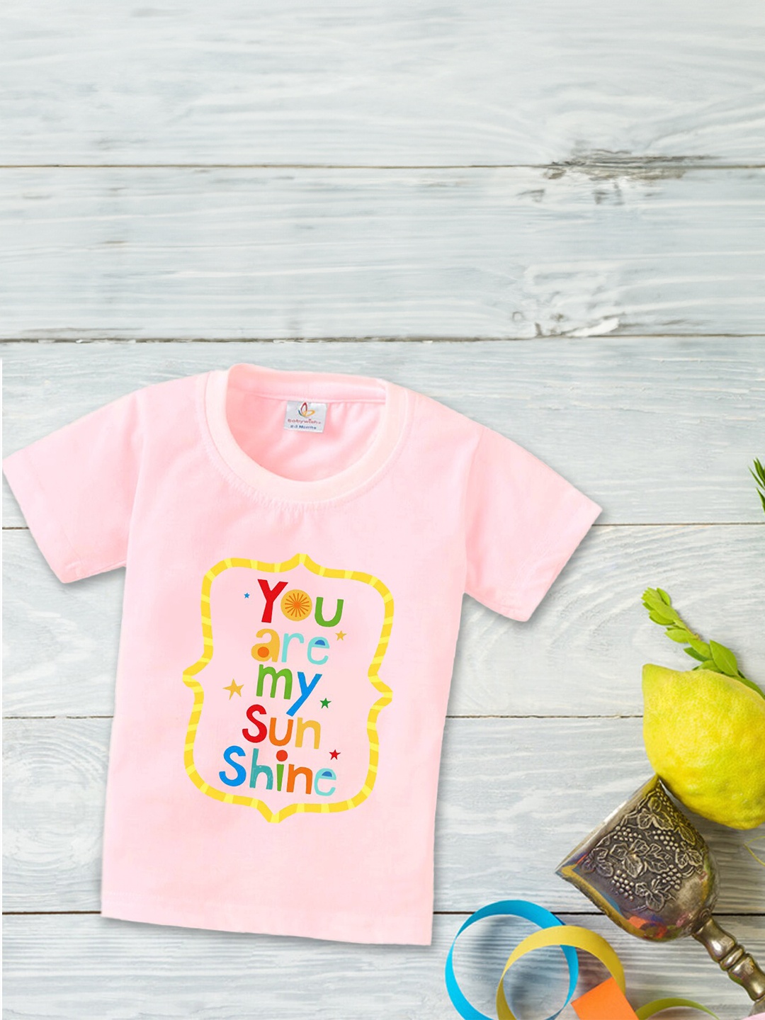 

Babywish Kids Graphic Printed Round Neck Short Sleeves Relaxed Fit Cotton T-shirt, Pink