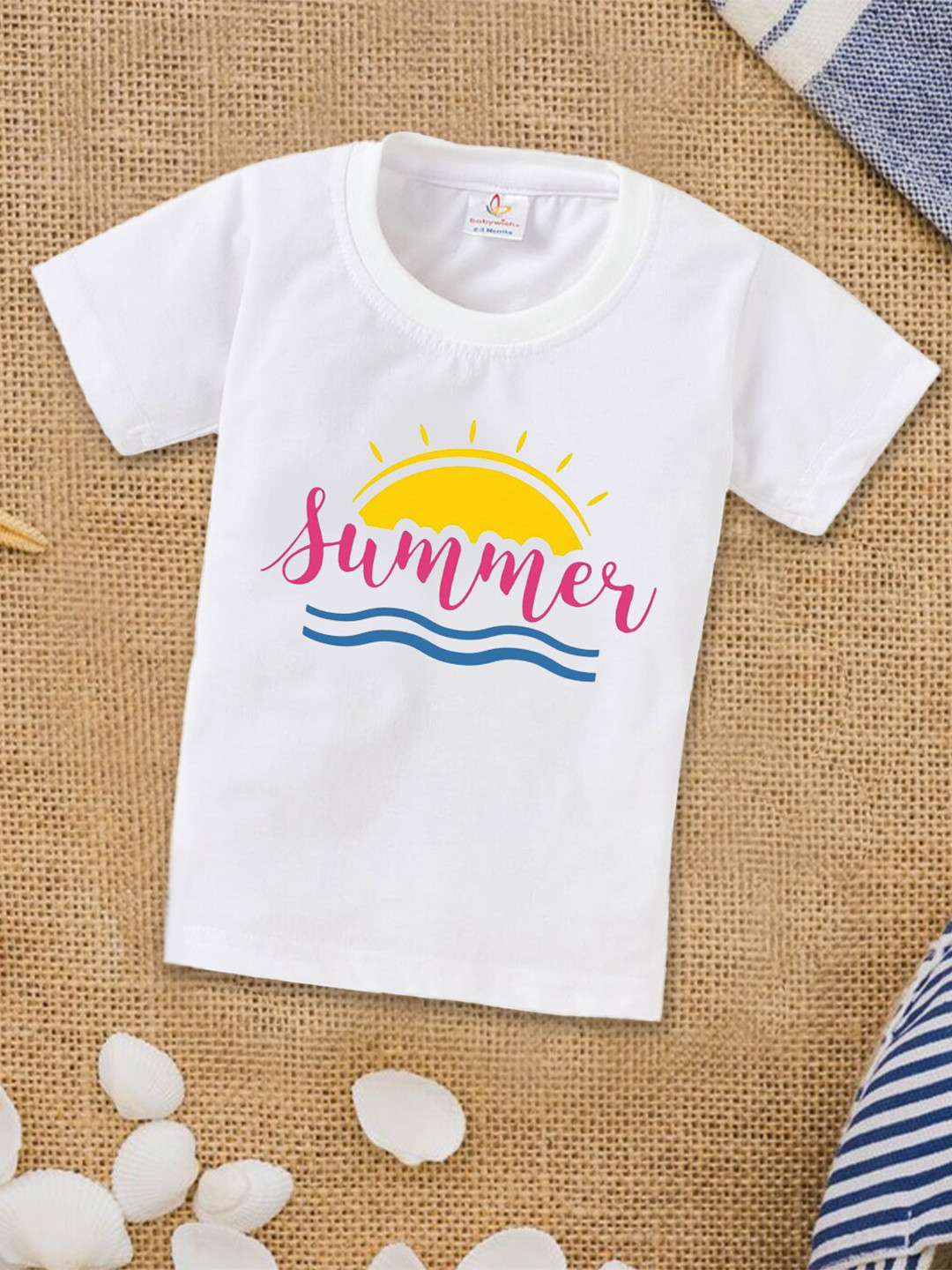 

Babywish Kids Typography Printed Round Neck Short Sleeves Relaxed Fit Cotton T-shirt, White