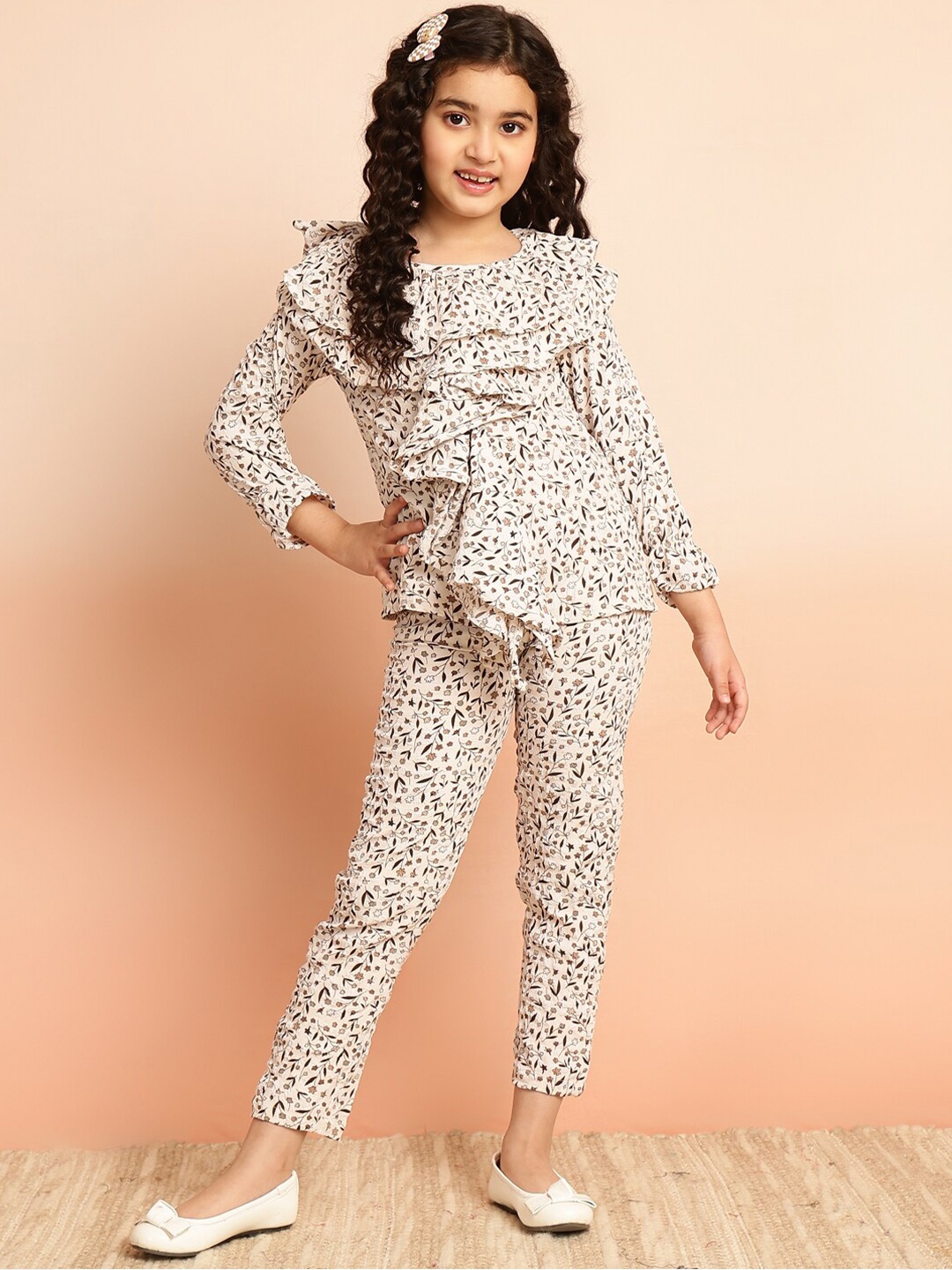 

BAESD Girls Printed Top & Palazzos, Brown