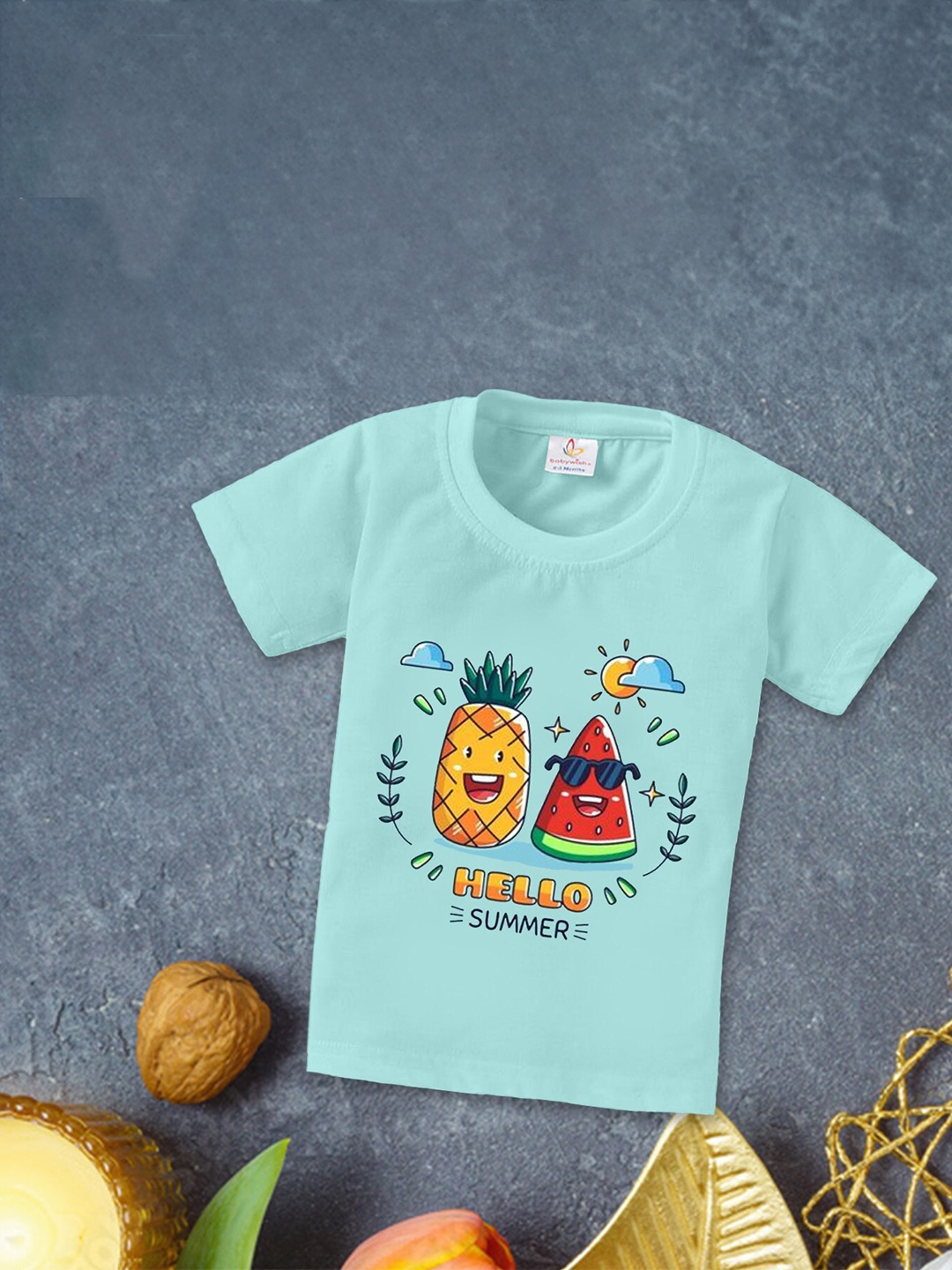 

Babywish Kids Graphic Printed Round Neck Short Sleeves Relaxed Fit Cotton T-shirt, Sea green