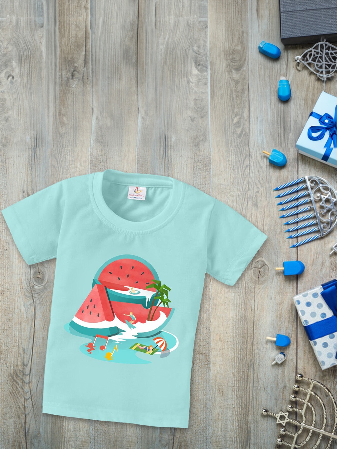 

Babywish Kids Round Neck Graphic Printed Cotton T-shirt, Sea green