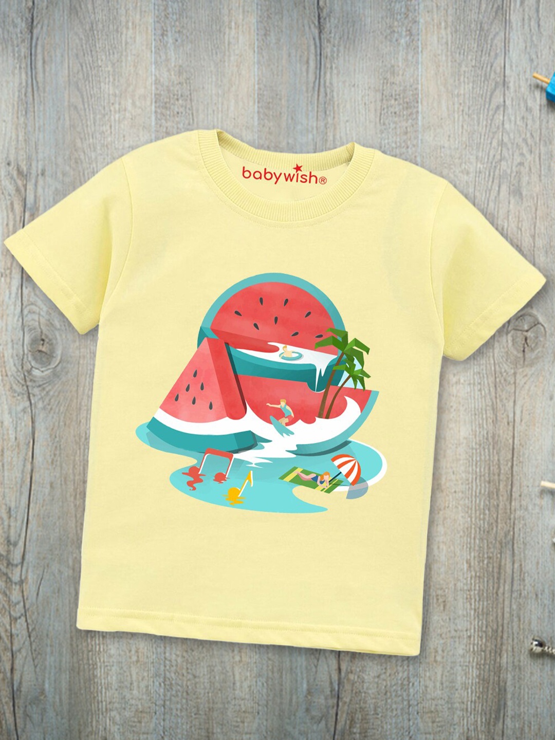 

Babywish Kids Round Neck Graphic Printed Cotton T-shirt, Yellow