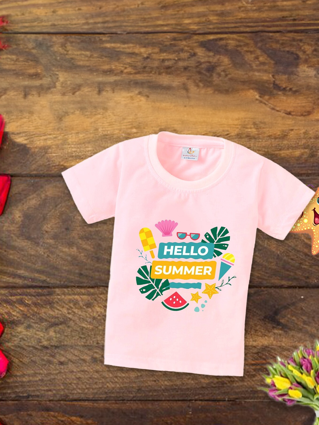 

Babywish Kids Graphic Printed Round Neck Cotton T-shirt, Pink