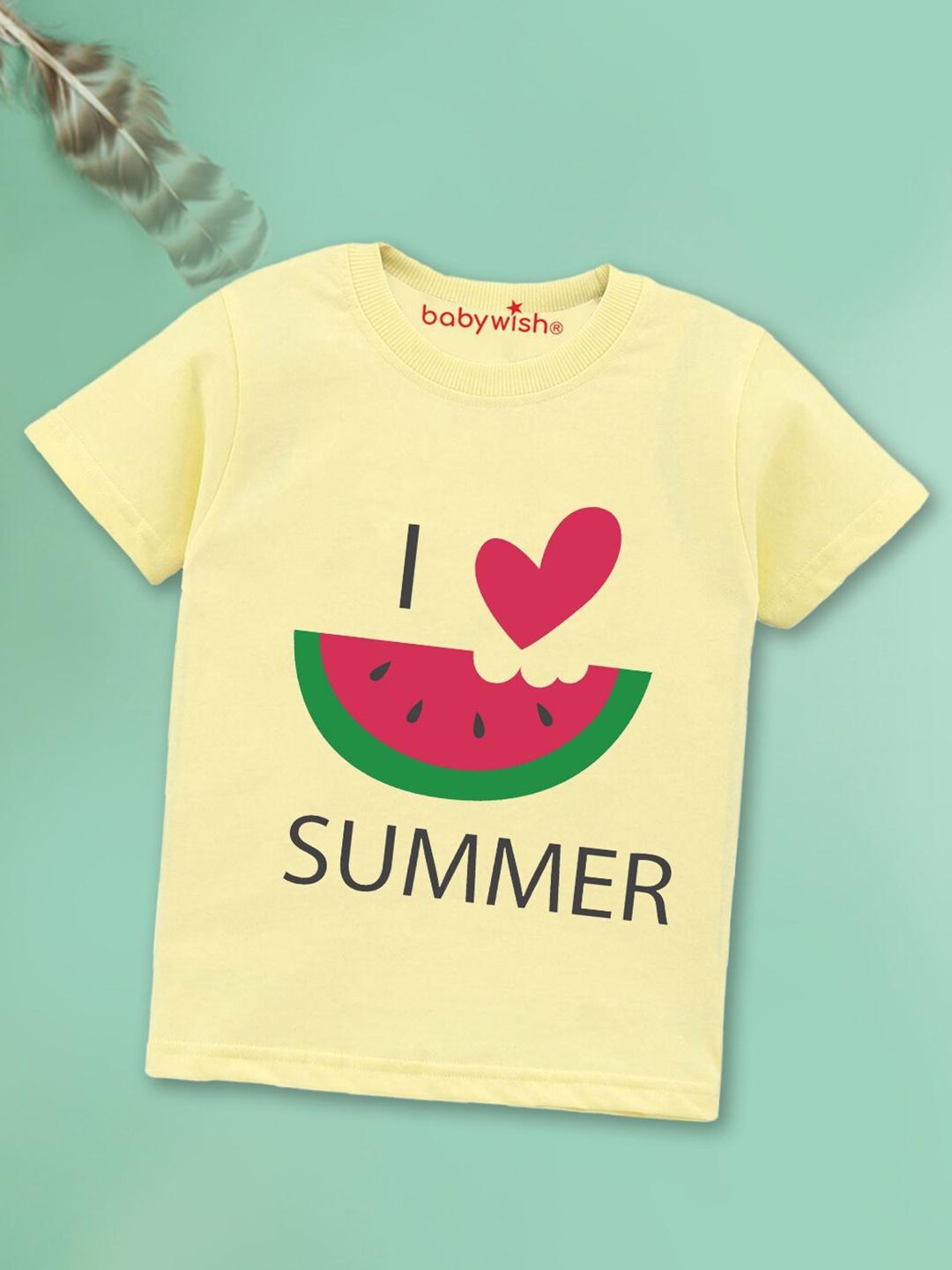 Babywish Kids Graphic Printed Round Neck Cotton T-shirt, Yellow