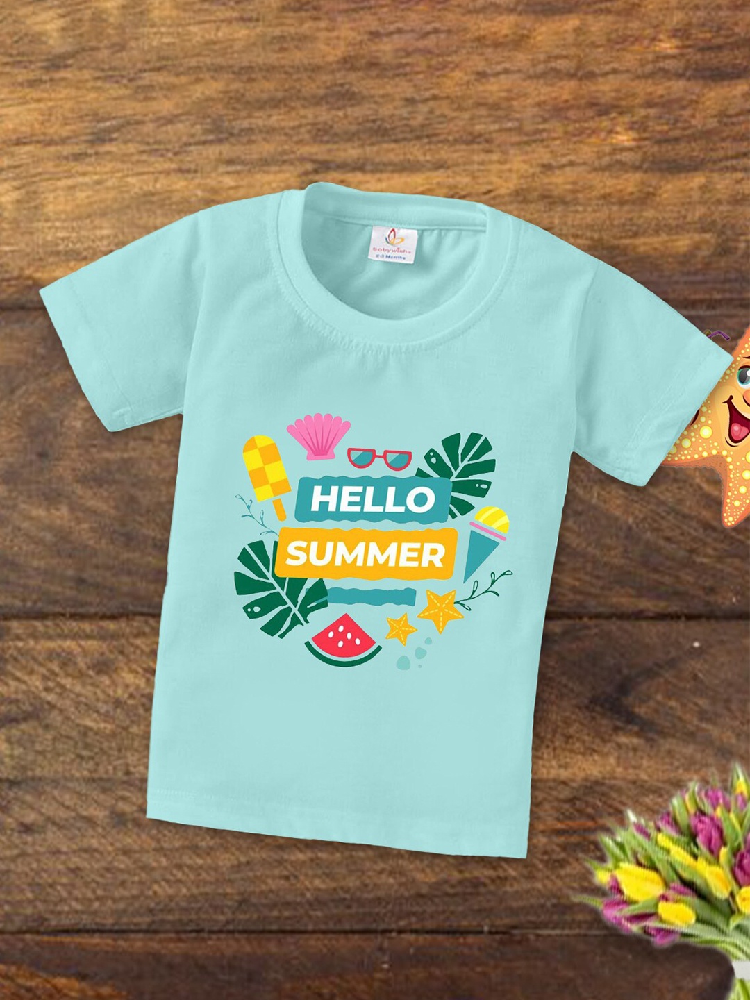 

Babywish Kids Round Neck Graphic Printed Cotton T-shirt, Sea green