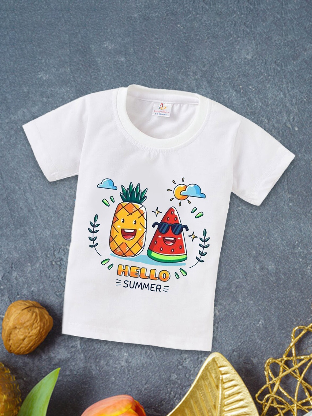 

Babywish Kids Round Neck Graphic Printed Cotton T-shirt, White