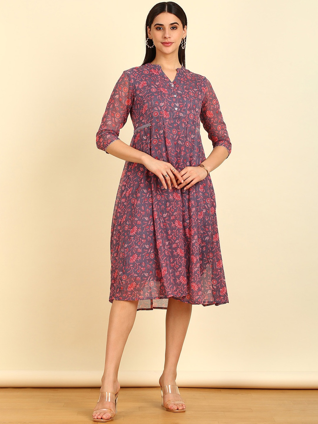 

Soch Purple Floral Printed Cotton A-Line Ethnic Dress