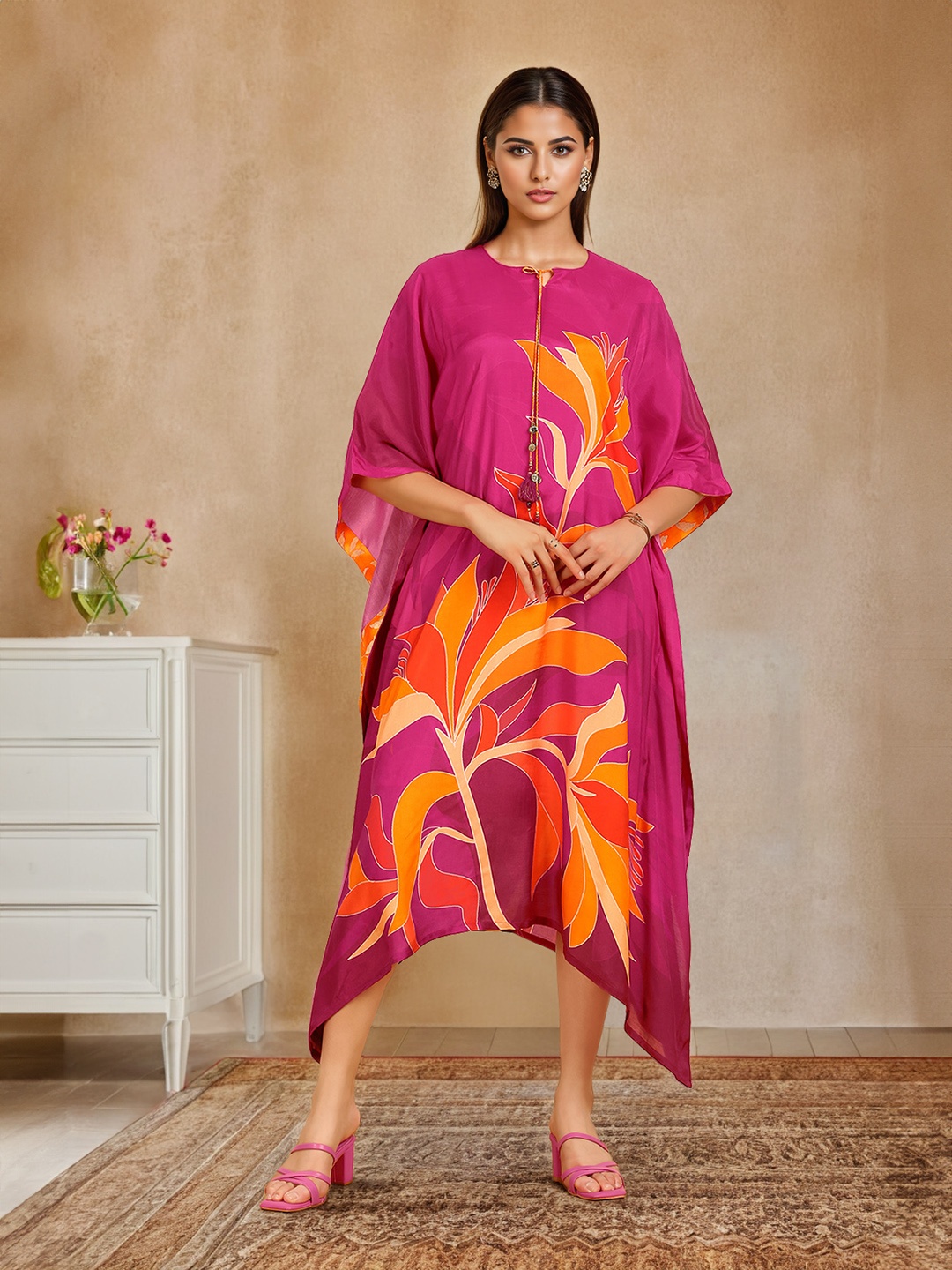 

Soch Women Printed Kaftan Dress, Fuchsia