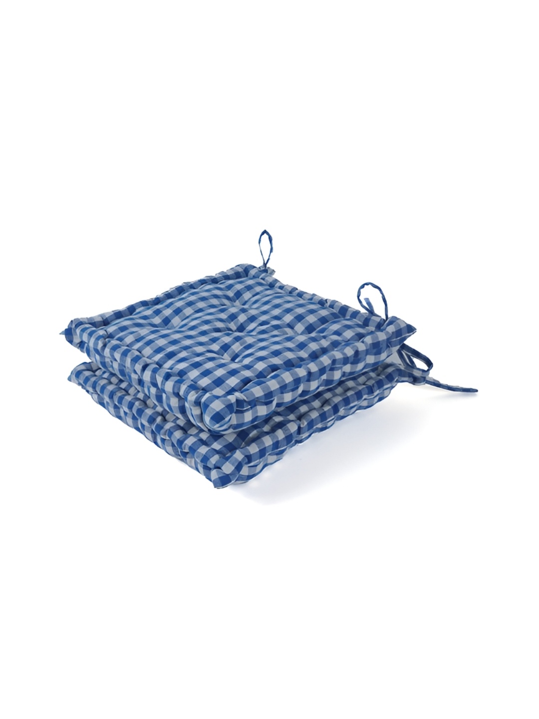 

SKANDA FAB Blue & White 2-Pcs Checked Pure Cotton Chair Pads
