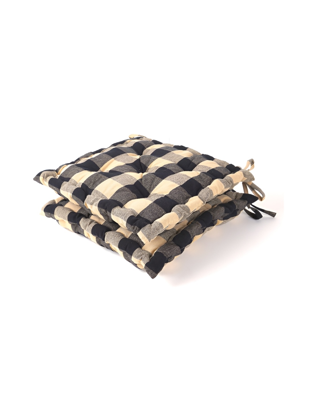 

SKANDA FAB Yellow & Black 2-Pcs Checked Cotton Filled Chair Pads