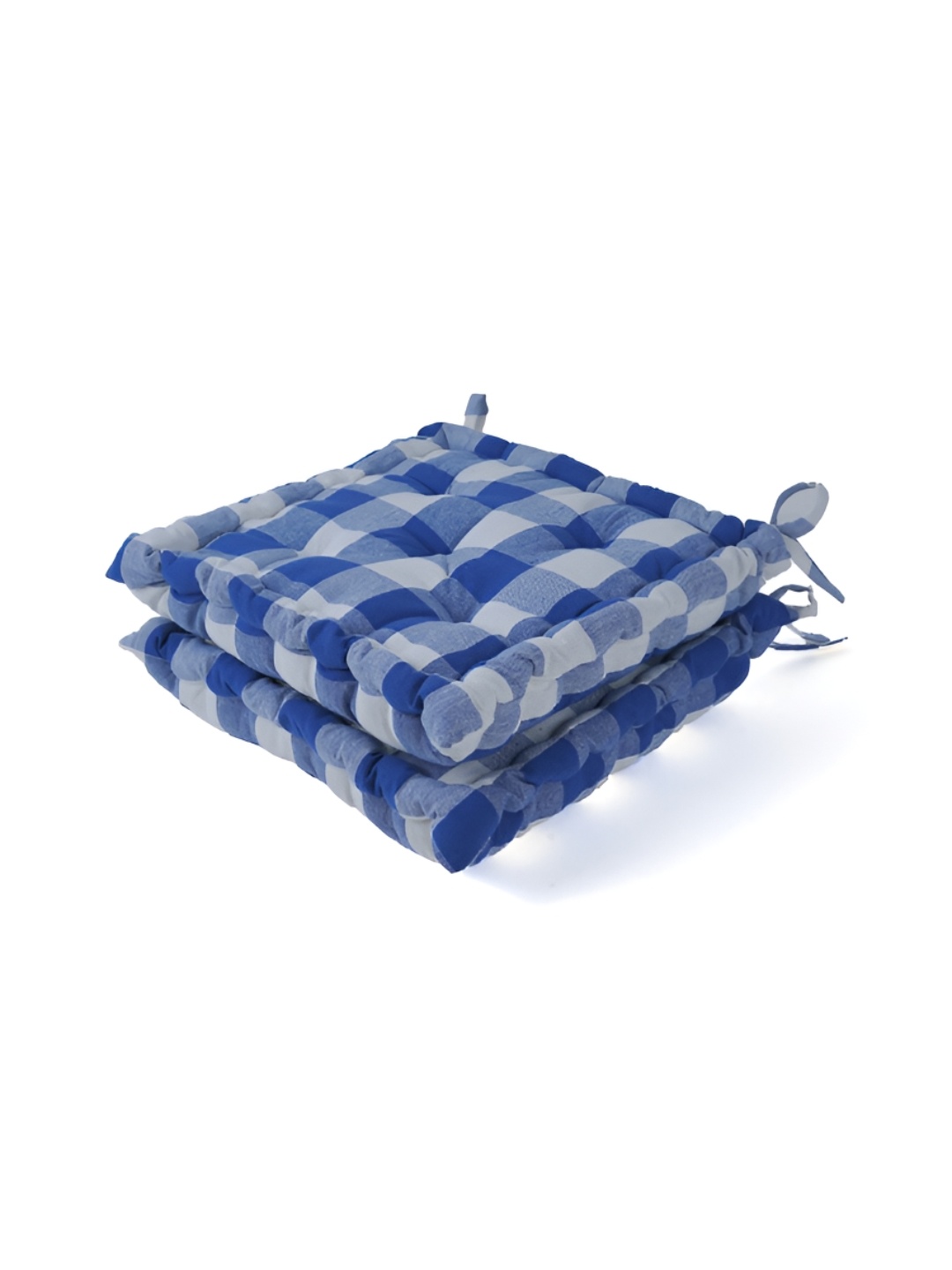 

SKANDA FAB Blue & White 2-Pcs Checked Cotton Chair Pads