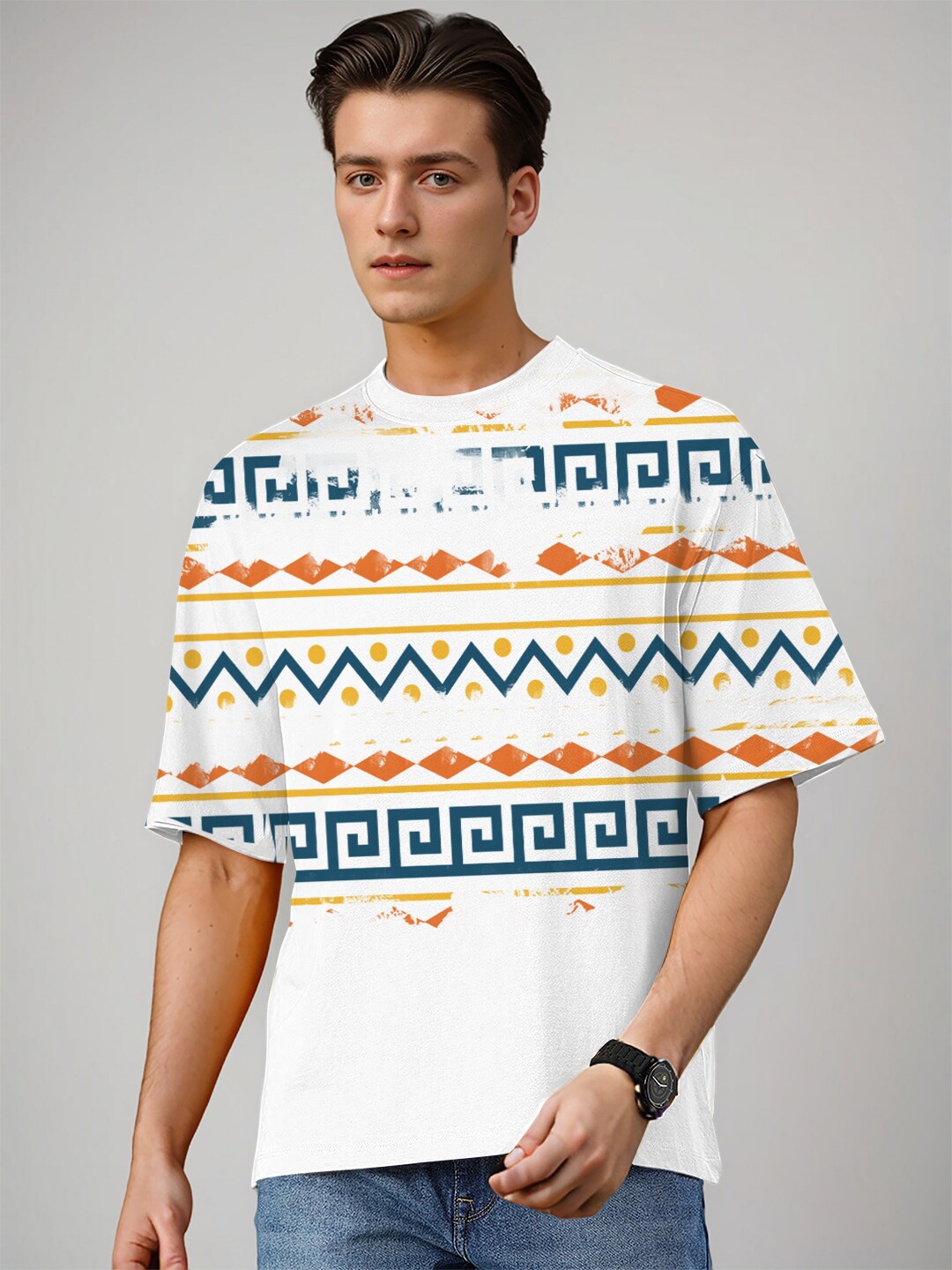 

Huetrap Graphic Printed Round Neck Relaxed Fit T-shirt, White