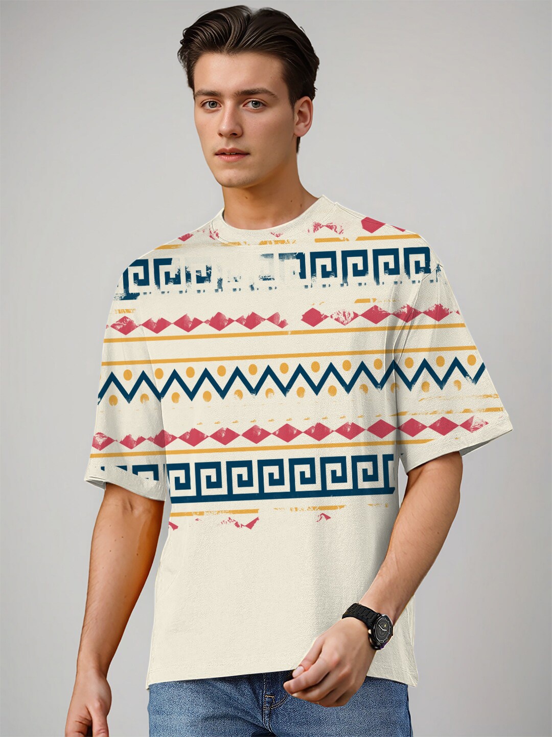 

Huetrap Printed Round Neck Cotton T-shirt, Off white
